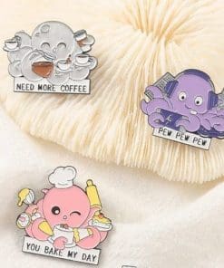 Alternative view of Gray Octopus 'Need More Coffee' Enamel Pin
