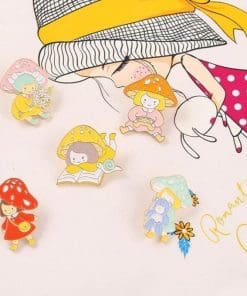 Alternative view of Blue Mushroom 'Bear Cuddling' Enamel Pin