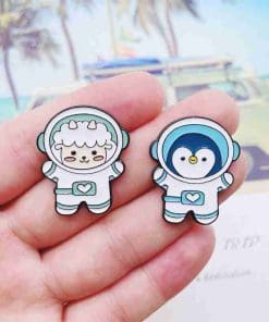 Alternative view of Penguin Astronaut Heart Suit Enamel Pin
