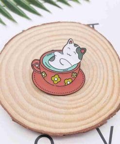 Alternative view of Tea Cup 'Cat Dip' Enamel Pin