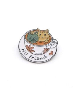 Coffee Cup 'Cute Cats | Hi Friend' Enamel Pin