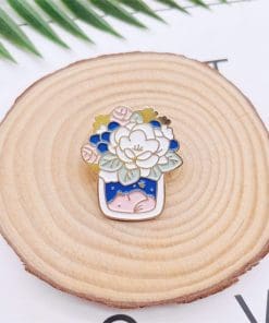 Alternative view of Cute Fox Jar 'Lotus Flower' Enamel Pin