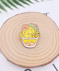 Alternative view of Cute Fox Jar 'Blooming Cactus Flower' Enamel Pin