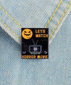 Alternative view of Halloween 'Let's Watch Horror Movie' Enamel Pin