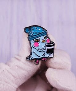 Blue Early Bird 'Morning Coffee' Enamel Pin
