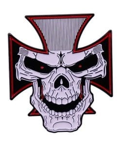 Maltese Cross Skull Enamel Pin