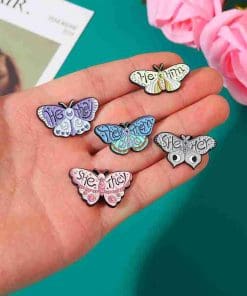Alternative view of Pink Moth 'She | Them' Enamel Pin