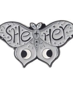 Gray Moth 'She | Her' Enamel Pin