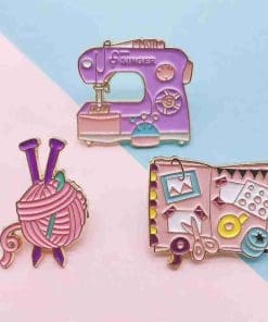 Alternative view of Pink Knitting Yarn & Purple Hook Enamel Pin
