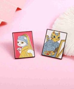 Alternative view of Cat Portrait 'Van Gogh Inspired' Enamel Pin