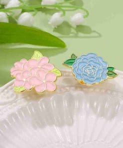 Alternative view of Blue Peony Enamel Pin