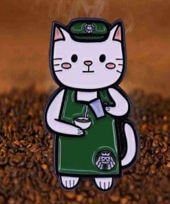 Alternative view of White Cat 'St*rbbucks Barista' Enamel Pin