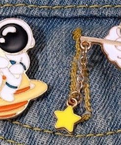 Alternative view of Cute Astronaut 'Star Fishing' Enamel Pin