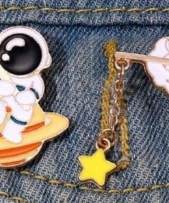 Alternative view of Cute Astronaut 'Lil Girl | Star Fishing' Enamel Pin