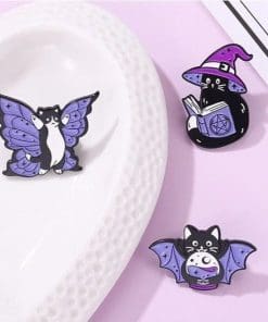 Alternative view of Bat Cat 'Purple Shaman' Enamel Pin