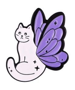 White Cat 'Purple Butterfly Wings' Enamel Pin