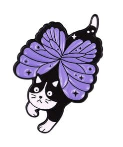 Running Black Cat 'Purple Butterfly Wings' Enamel Pin