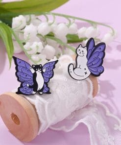 Alternative view of Black Cat 'Purple Butterfly Wide Wings' Enamel Pin