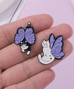 Alternative view of Running Black Cat 'Purple Butterfly Wings' Enamel Pin