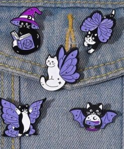 Alternative view of Witch Cat 'Book of Purple Spell' Enamel Pin