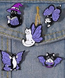 White Cat 'Purple Butterfly Wings' Enamel Pin - Image 4