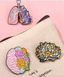 Alternative view of Floral Organs 'Lung and Butterflies' Enamel Pin