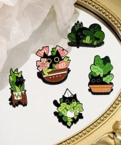 Black Cat 'Hiding in Plant' Enamel Pin - Image 4