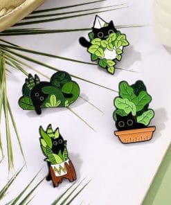 Alternative view of Black Cat 'Hiding in Plant' Enamel Pin