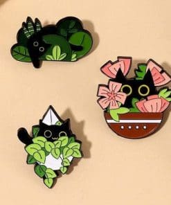 Alternative view of Black Cat 'Devil's Ivy Plant' Enamel Pin