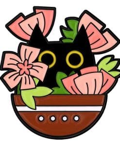 Black Cat 'Flower Pot' Enamel Pin
