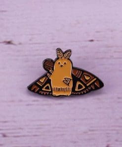 Alternative view of Gothic Moth 'Brown Yarn' Enamel Pin