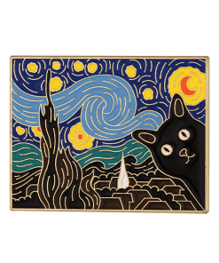 Oil Painting 'Starry Night | Black Cat' Enamel Pin