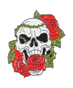 Flowers Skull 'Red Roses and Thorns' Enamel Pin