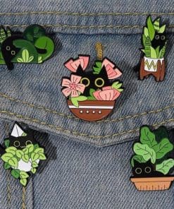 Alternative view of Black Cat 'Snake Plant' Enamel Pin