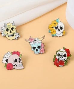 Alternative view of Flowers Skull 'Red Roses and Thorns' Enamel Pin