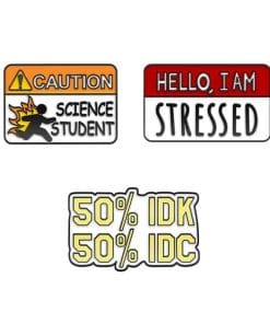 Nametag 'Science Stressed Idk Idc | Set of 3' Enamel Pin