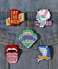 Alternative view of Silly Shark 'Eat The Rich' Enamel Pin