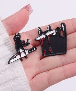 Alternative view of Black Cat 'Bloody Knife' Enamel Pin