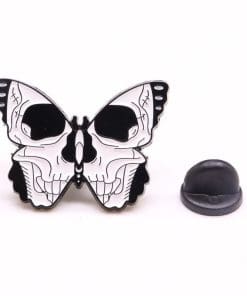 Alternative view of Gothic Butterfly 'Skeleton Face' Enamel Pin