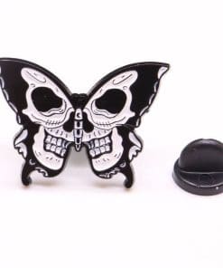 Alternative view of Gothic Butterfly 'Skull Face' Enamel Pin