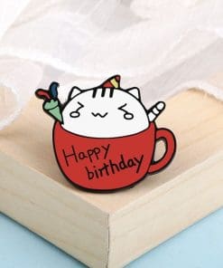 Mini Teacup 'Happy Birthday Cat' Enamel Pin