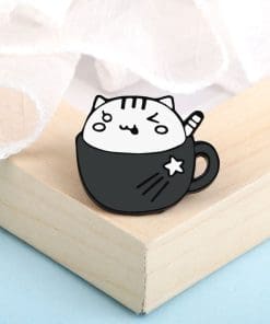 Mini Teacup 'Grumpy White Cat' Enamel Pin