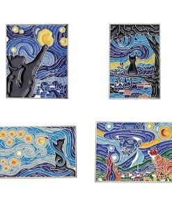 Van Gogh Art Inspired 'Cat Set of 4' Enamel Pin