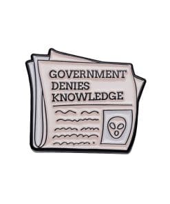 Alien Newspaper 'Government Denies' Enamel Pin