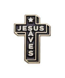Black Cross 'Jesus Saves' Enamel Pin