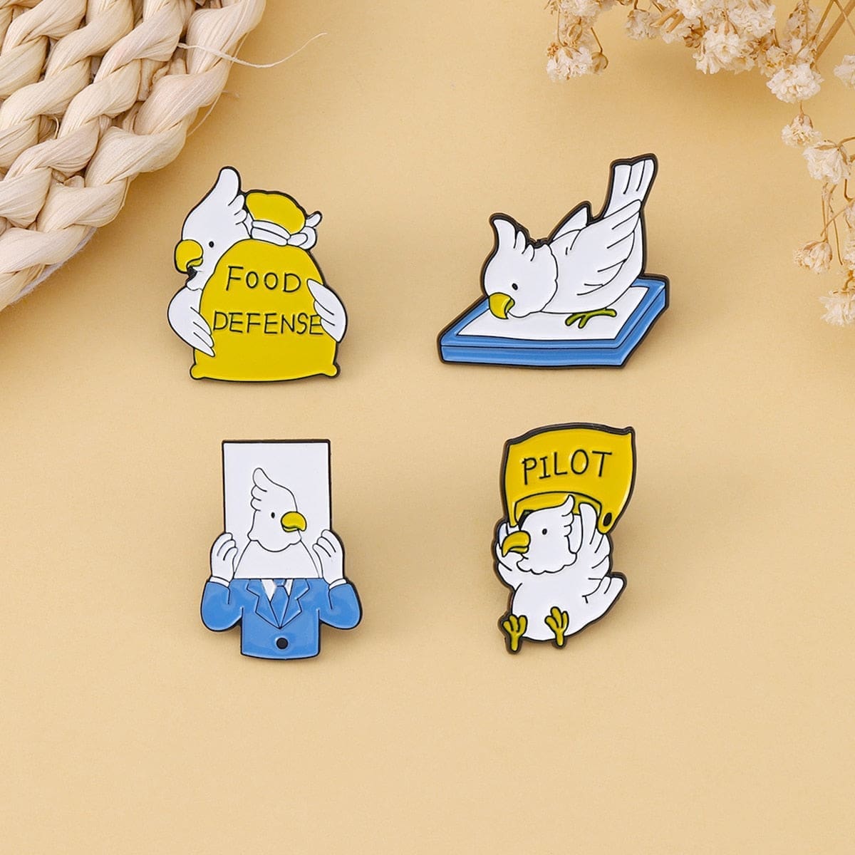 Parrot 'Set of 4 White Bird' Enamel Pin - Image 3