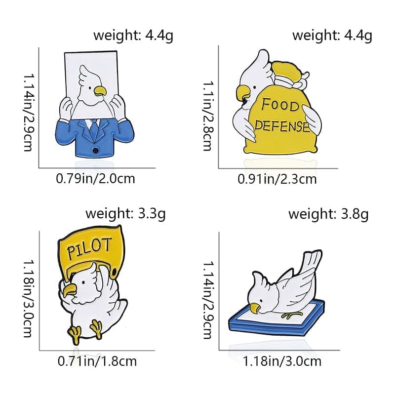 Parrot 'Set of 4 White Bird' Enamel Pin - Image 5