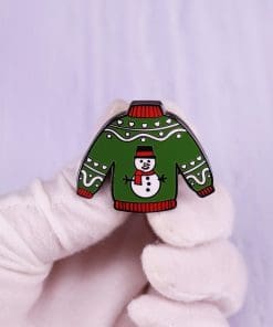 Alternative view of Green Sweater 'Snowman' Enamel Pin