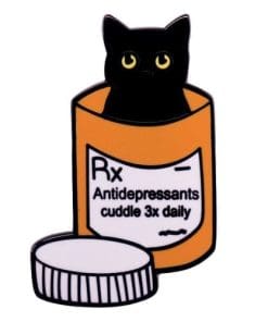 Black Cat 'Anti Depressants Cuddle' Enamel Pin