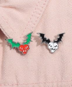 Christmas 'Red Skull Berries and Bat Leaves' Enamel Pin - Image 6